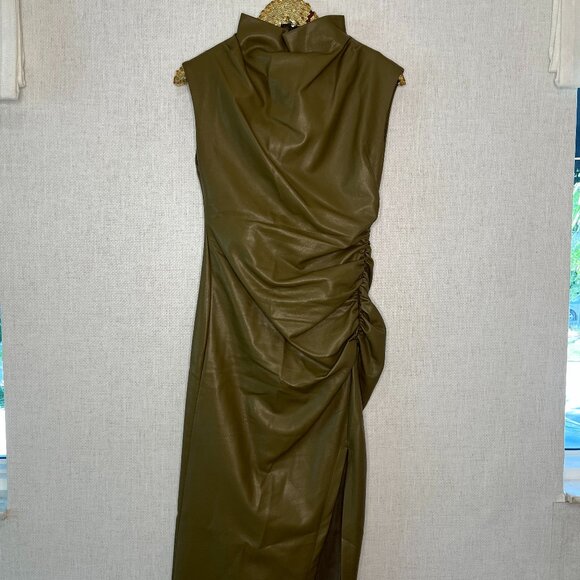 ANTHROPOLIGIE Maya Ruched Cowl-Neck Dress: Faux Leather Edition/ SIZE: 2 - Picture 6 of 6